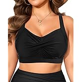 Daci Women Plus Size Push up Bikini Top Only Full Coverage Swimsuit Tops Twist Front Bathing Suit Bra for Large Bust