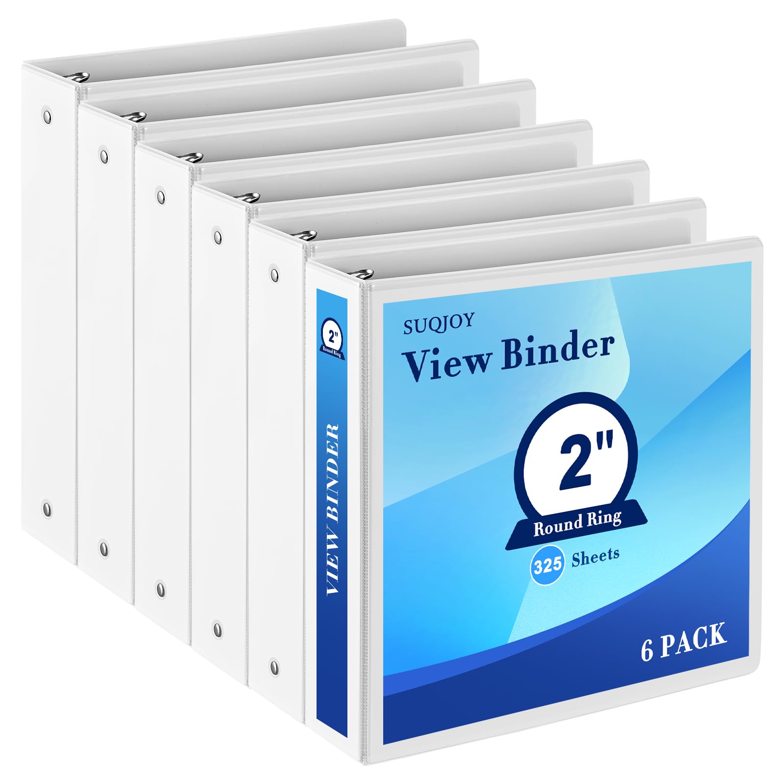 Photo 1 of 2 Inch 3-Ring Binder, 2" Round Ring Binder with 2 Inside Pockets, 6 Pack White Binders, Clear View Cover, Holds Up to 450 Sheets 8.5" x 11" Paper?Durable Binders for Office/Home/Back to School