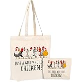 jeilink Watercolor Dinosaur Horse Wolf Fox Cow Chicken Canvas Tote Bag with Makeup Bag for Women Girls Birthday Christmas