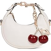 JQWSVE Small Top Handle Bags for Women Mini Purses Cute Ladies Handbags Crescent Mini Crossbody Bags with Cherry