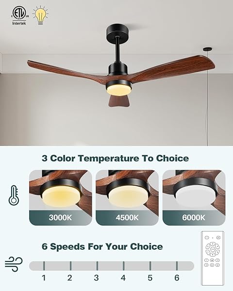 FORROVENCO CEILING FANS WITH LIGHTS AND REMOTE, 52 INCH OUTDOOR CEILING FAN FOR PATIOS WITH LIGHT 3 DOWNRODS, 3 BLADES MODERN CEILING FAN NOISELESS REVERSIBLE DC MOTOR, WOOD FAN FOR FARMHOUSE