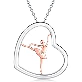 MISTBEE Ballerina Necklace 925 Sterling Silver Heart Necklace Rose Ballerina Dancer Violin Gymnasts Ballet Dance Pendant Necklace Dance Jewelry Gifts for Women Teenage