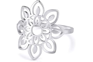 TEAMER Lotus Ring Stainless Steel Hollow Lotus Ring Geometric Ring Simple Jewelry for Women Girls