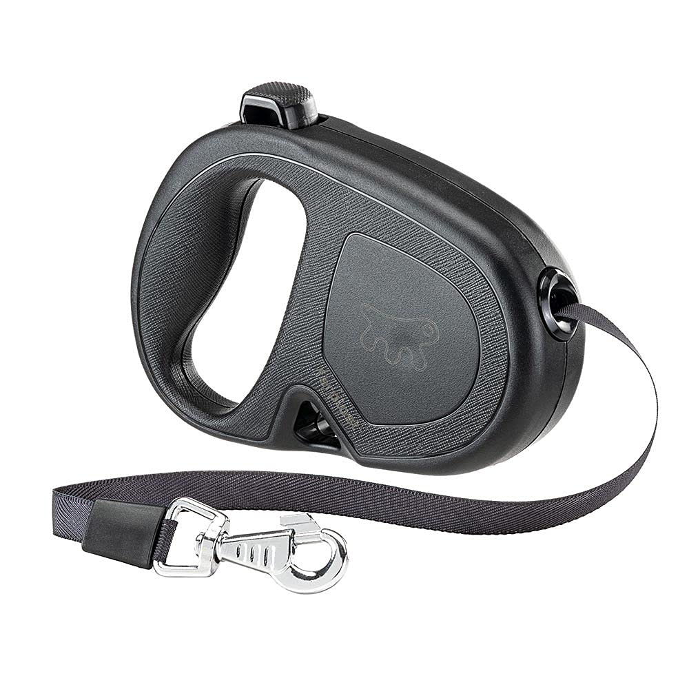 Ferplast FLIPPY ONE Extendable Dog Lead - Practical Bag Holder - Single Lock & Release Button - Ergonomic Italian Design - Tape - Max 25 Kg - 5m, Black