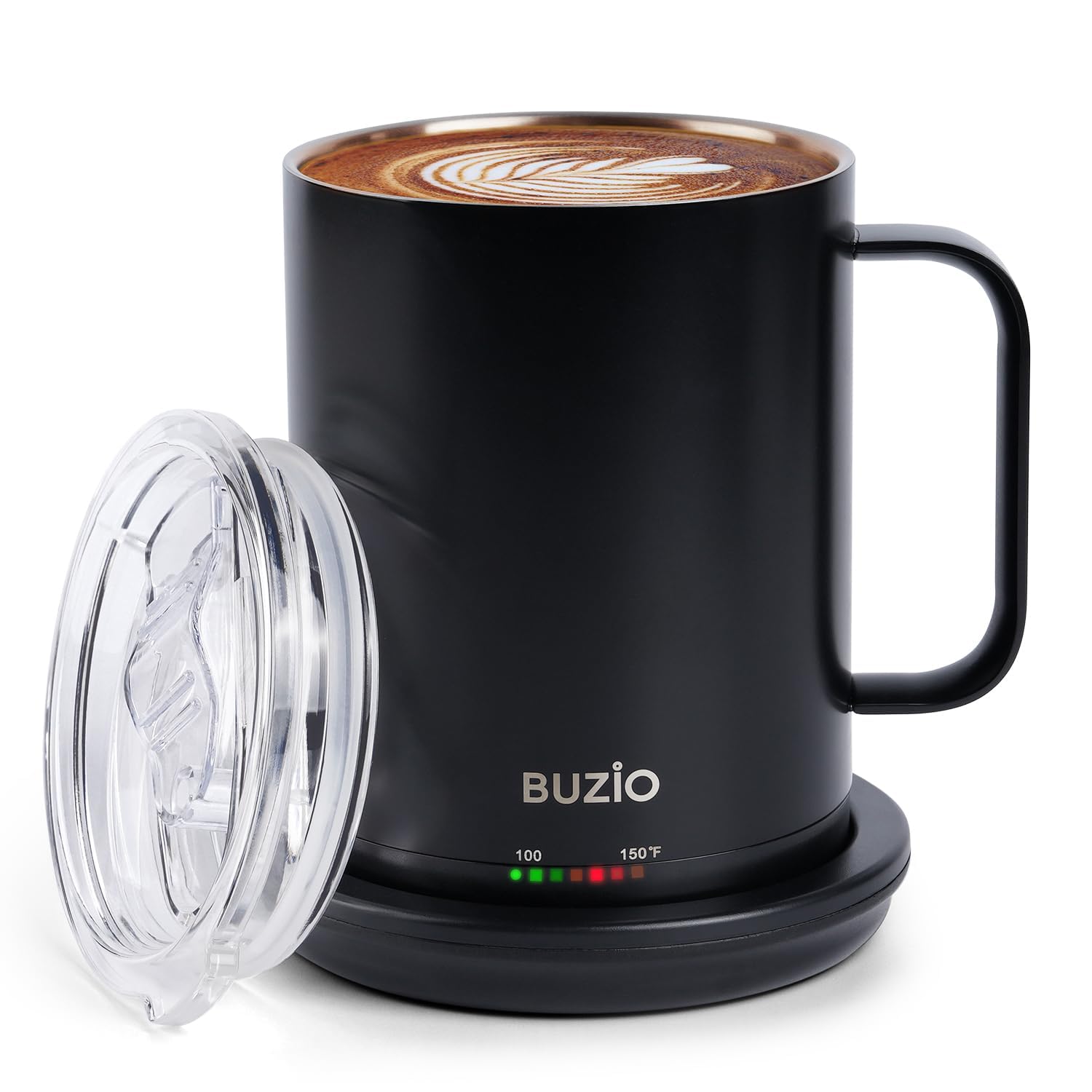 Photo 1 of BUZIO Temperature Control Mug with Lid, Smart Heated Coffee Mug 14oz, Self-Heating Coffee Mug Warmer with Mug Set, Temperature-Controlled Coffee Cup, Powder Coated, Black