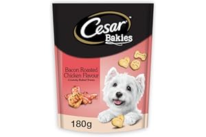 CESAR BAKIES Dog Treats, For Small Breed Adult Dogs, Bacon Roasted Chicken Flavour, Crunchy Texture, Fun Shapes, 180g Reseala