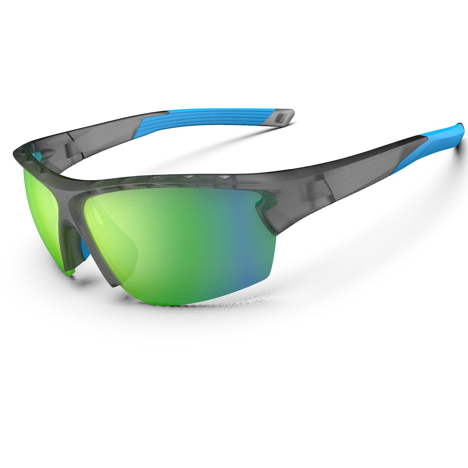 Polarized Sunglasses Men Women Cycling Glasses Sports Sunglasses Lightweight Durable Flexible TR90 Frame MTB Goggles Fishing Driving Running Hiking, Matte Clear Gray & Green