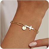 AiviGirl Gold Bracelets for Women,14K Gold-Plated Dainty A-Z Letter Cross Initial Bracelet for Women, Hypoallergenic Paperclip Chain Bracelets Fashion Accessories Religious Christian Gift