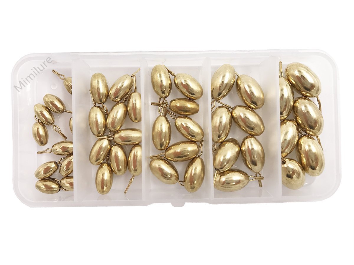 Drop Shot Weight Sinker Assorted Bullet Copper Fishing Sinkers Weights for Drop Shot Rig Making,5 Sizes,41Pcs/Box