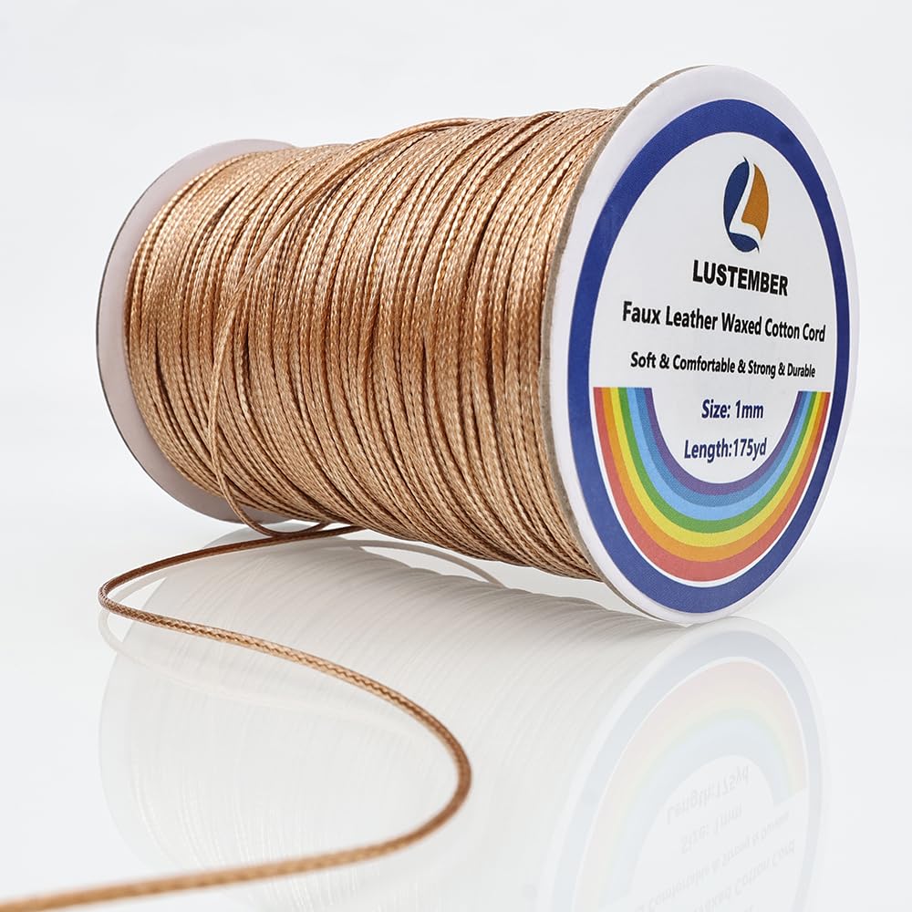 Photo 1 of 1mm Faux Leather Waxed Cotton Cord, 175 Yards – Durable Necklace String, Soft and Textured Cord for Necklaces, Bracelets, and Jewelry Making