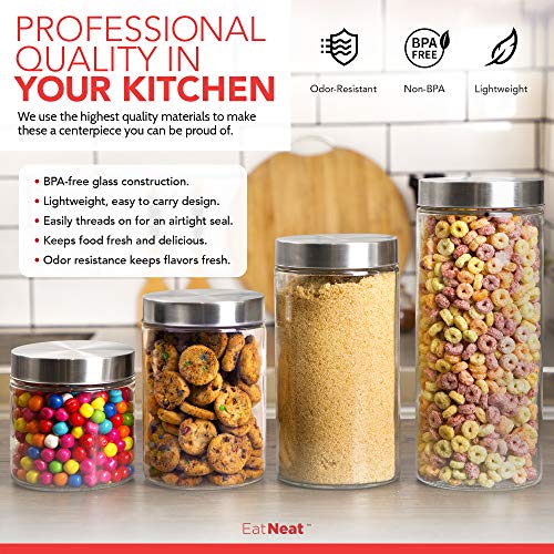 EATNEAT 4Piece Beautiful Glass Kitchen Canisters with Stainless Steel