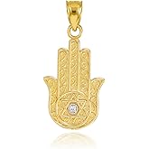 14k Yellow Gold Diamond Star of David Protection Charm Jewish Hamsa Pendant