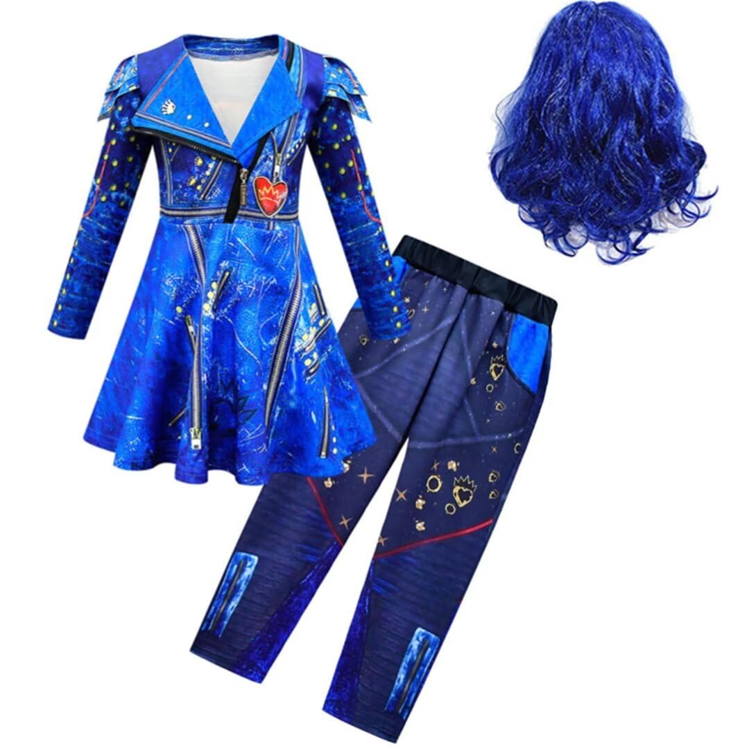 Tangsenyu Descendants Evie Costume for Kids Zipper Jacket and Pants Halloween Dress Up With Wig