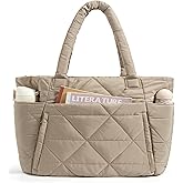 BAGSMART Tote Bag for Women, Puffer Tote Bag with Zipper, Large Quilted Shoulder Bag with Compartments for Travel, Work, Gym