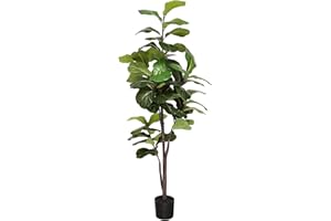 SAKSUN Fiddle Leaf Fig Tree Artificial: Ficus Tree Artificial Ficus Lyrata Plant with Pot - Faux Fiddle Leaf Fig Tree 6ft - Faux Plant Indoor Tall for House Living Room Office Home Decor