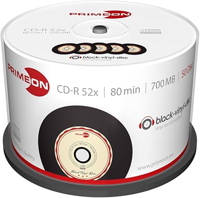 Primeon CD-R 80Min 700MB 52x Cakebox 50 Discs Black Vinyl Surface