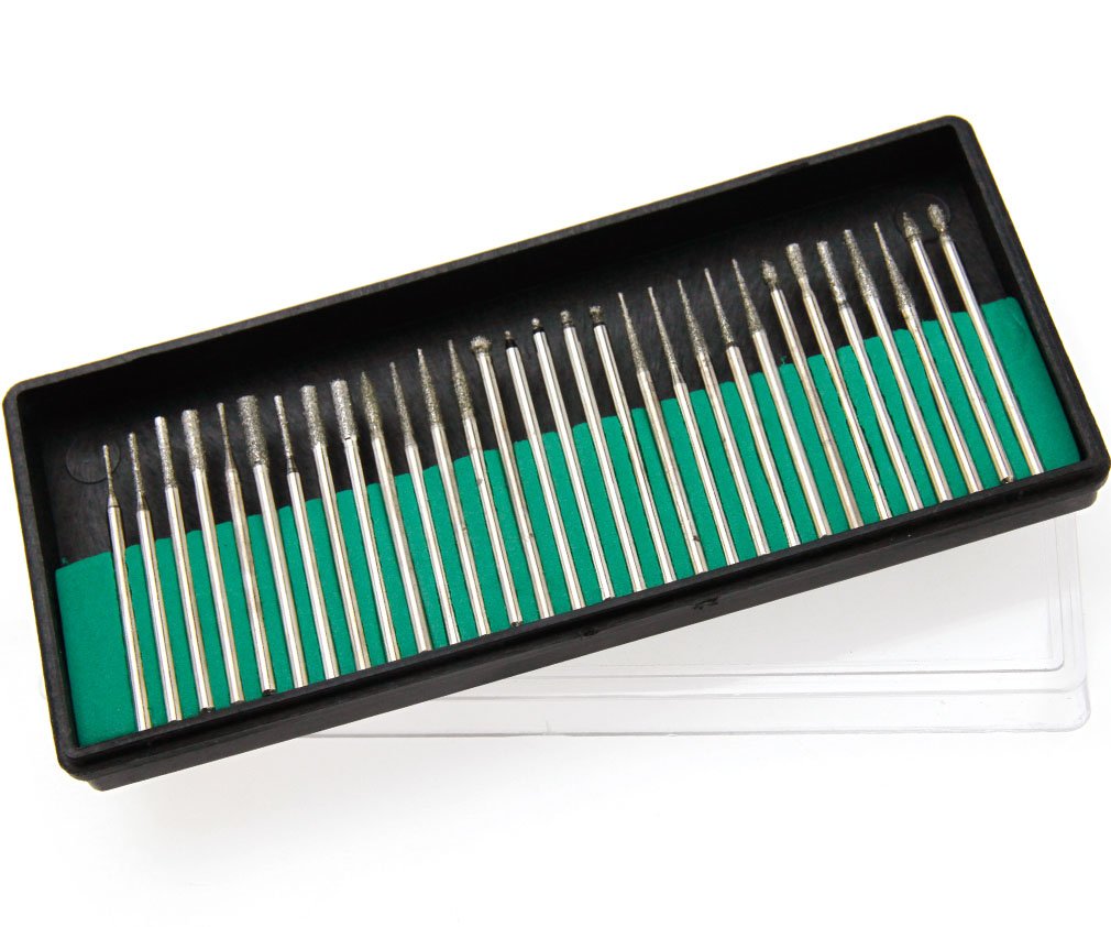 New 30pcs 2.3mm Shanks Assorted Diamond Burr Bits for Electric Drills