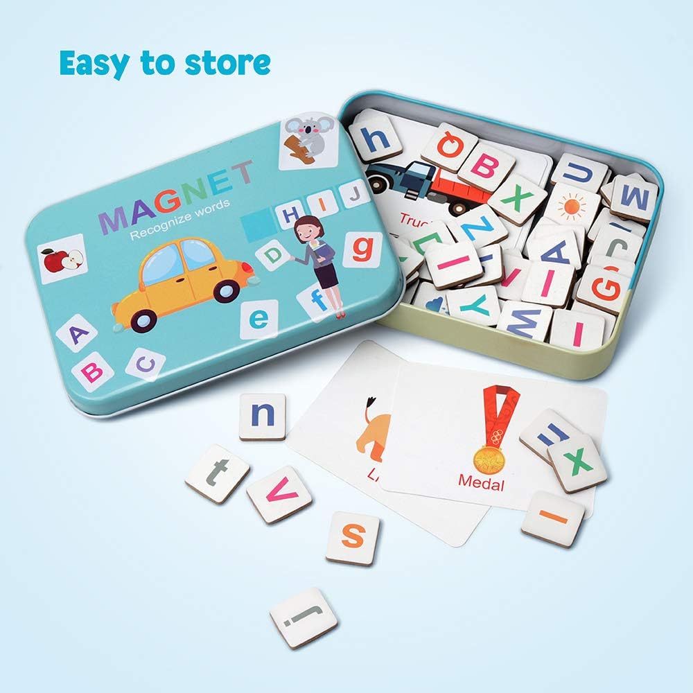 Coogam Wooden Magnetic Letters and Numbers Toys, Fridge Magnets ABC Alphabet Word Flash Cards Spelling Counting Game Learning Uppercase Lowercase Math for 3 4 5 Year Old Preschool Toddler Kid Boy Girl: Toys & Games