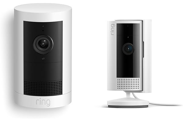 Ring Outdoor Cam Plus, Battery, White with Ring Indoor Cam (2nd Gen), White