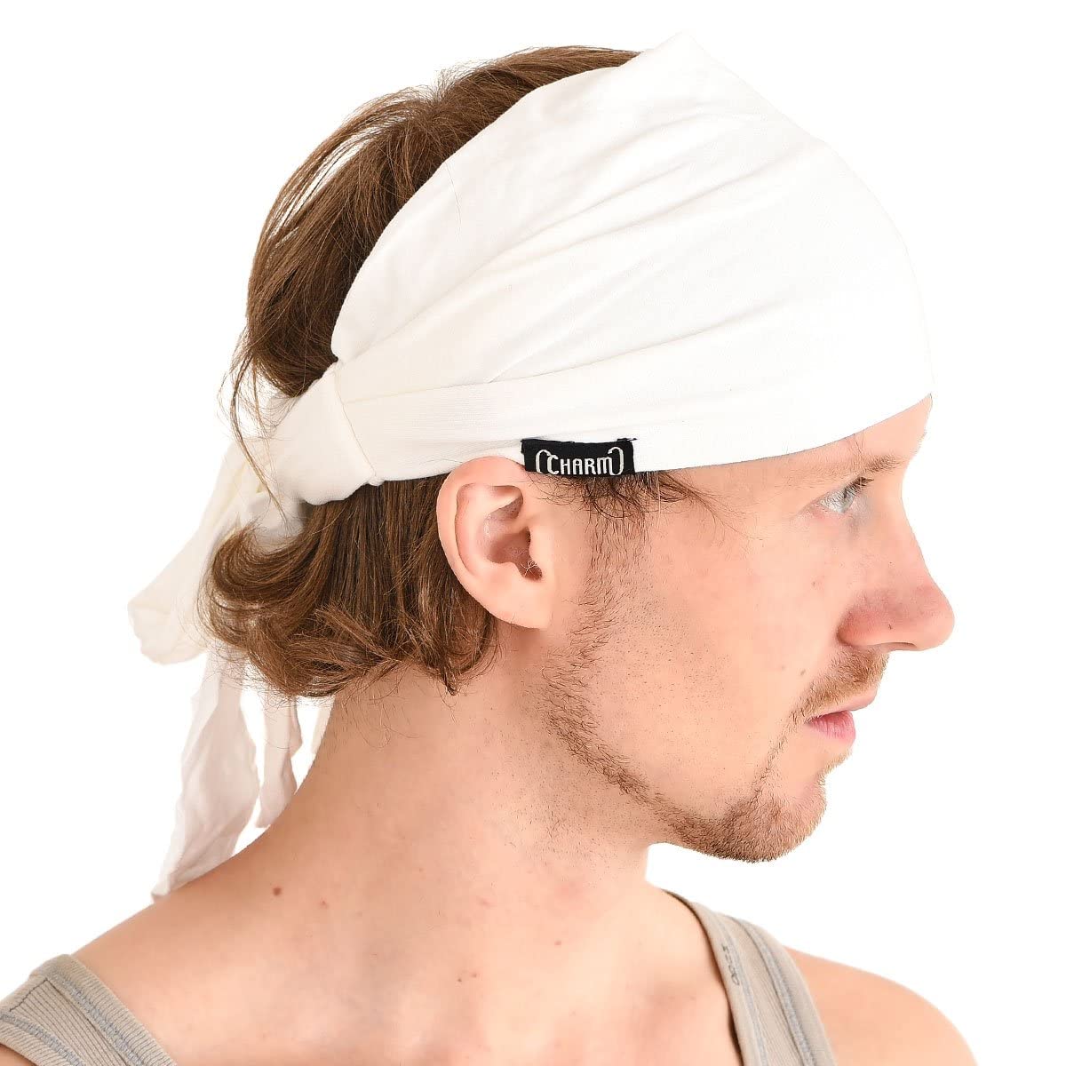 CHARM Sports Headband Bandana for Men - Womens Yoga Hairband Kids Ninja Headband Pirate Costume White