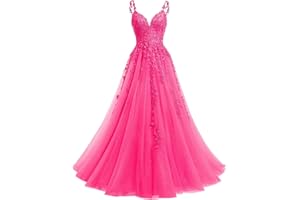 YMSHA V Neck Tulle Prom Dresses 2025 Long Sparkly Lace Formal Party Dress YMS23