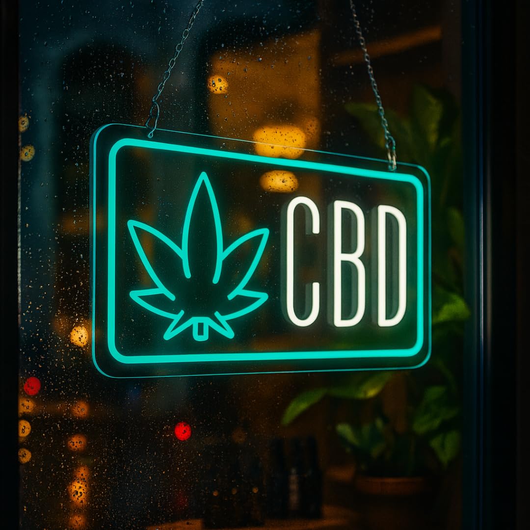 'CBD' LED Sign with Leaf Icon by SMOKE SHOP LED