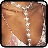 Nicute Rhinestone Y-Necklace Jewelry Star Long Choker Necklace Sparkly Crystal Festival Necklace Chain for Women