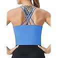 THE GYM PEOPLE Women's Cross Back Sports Bra Halter Neck Workout Crop Tank Tops with Removable Pads
