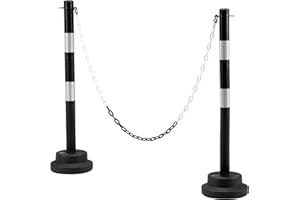 Dragosum [2 Pack] 34 inch Traffic Delineator Post with Weighted Base, Black Safety Cones with 5 FT Plastic Chain, Safety Barriers with Reflective Collar for Parking Lot, Driving Training