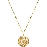 VACRONA Coin Necklace 18k Gold Plated Vintage Textured Medallion Coin Pendant Round Circle Disk Dainty Necklace for Women