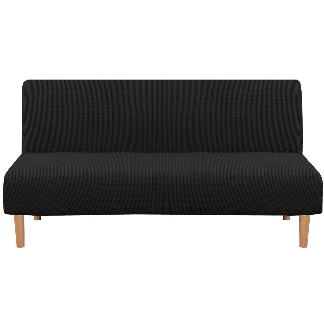 Armless Futon Cover Stretch Sofa Bed Slipcover Protector Elastic Feature Rich Textured High Spandex Small Checks Jacquard Fabric Sofa Shield Futon Cover, Machine Washable, Black