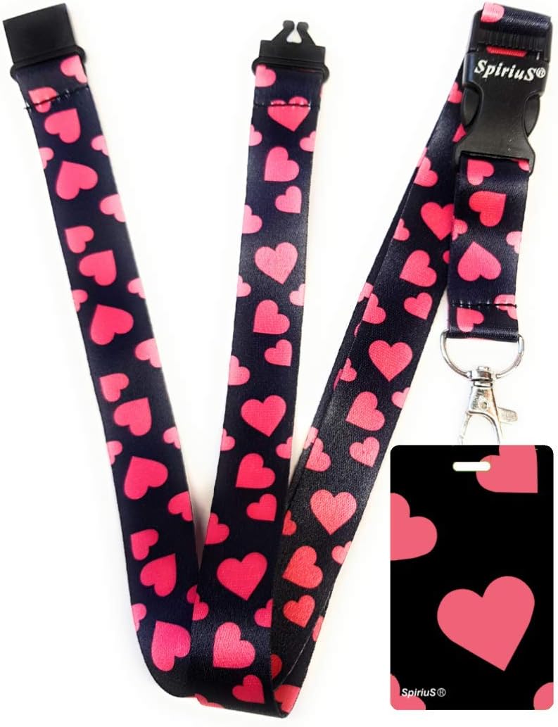 SpiriuS Pink Hearts Breakaway Lanyard Neck Strap with Safety Release Clip