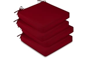 downluxe Waterproof Outdoor Chair Cushions Set of 4, 19" x 19" x 3" Patio Chair Cushion with Non-Slip Ties & Handle, Square Outdoor Cushion for Patio Furniture with Removable Cover, Burgundy