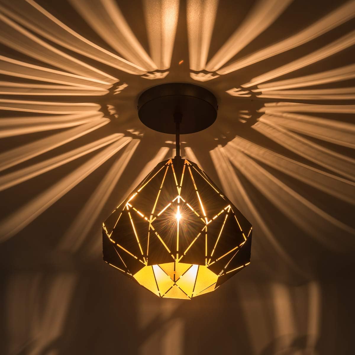 SAISHUO Geometric Pendant Light, Retro Loft Style Design, Mini Black Pendant Lighting Fixture, Hanging Ceiling Lamp, Chandelier for Kitchen Island, Bar, Hallway, Living Room, Dining Room - - 