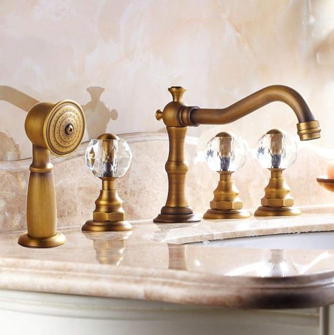 Grifos de lavabo Cubierta de latón antiguo 5 orificios Grifo mezclador