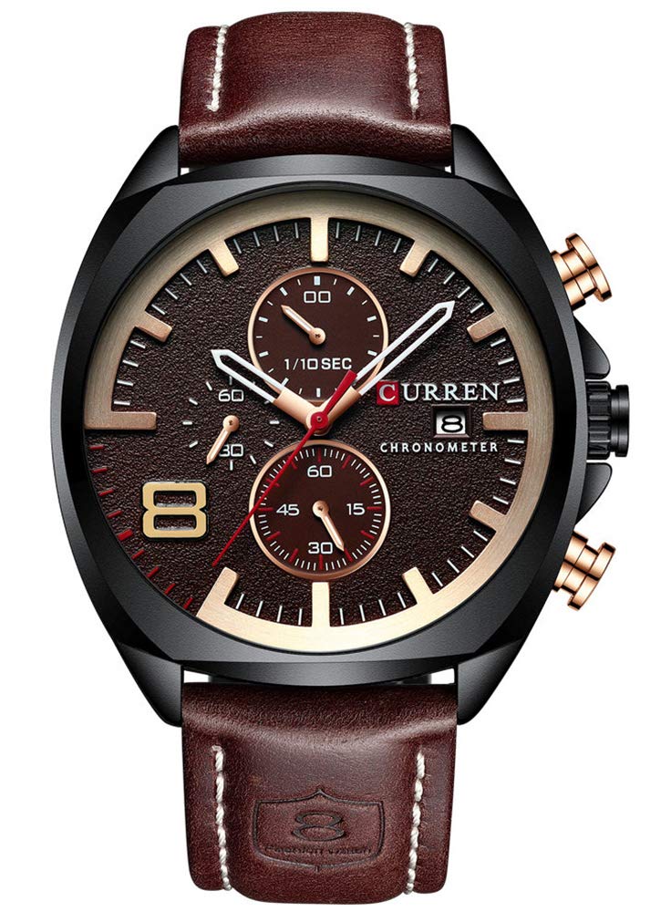 Mens Leather Strap Watches Classic Casual Dress Stainless Steel Waterproof Chronograph Date Analog Quartz Watch (Black/Gold), Black/gold, Classic