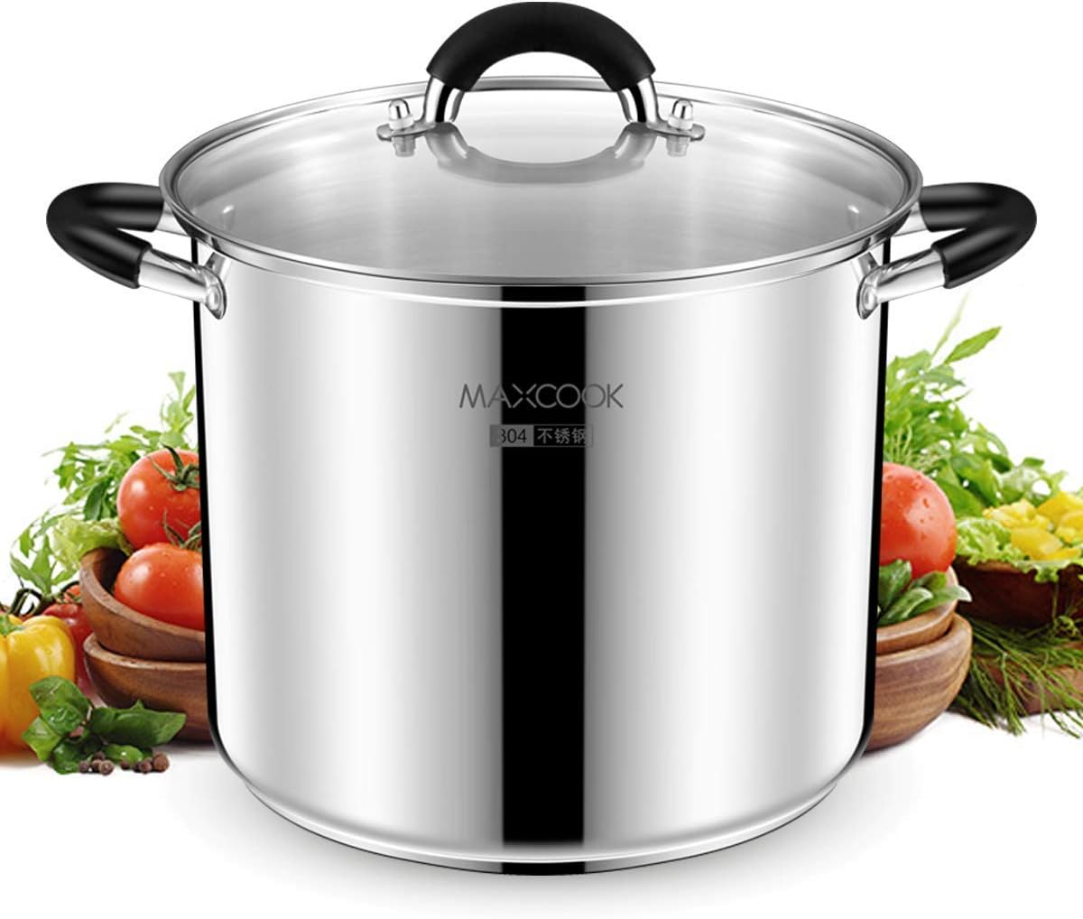 MAXCOOK Stainless Steel Stock Pot, 7.5 Quart Polished Heavy Cooking Pot with Lid, Good for Soup, Lobster, Stews.: Kitchen & Dining