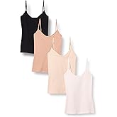 Amazon Essentials Women's Slim-Fit Knit V-Neck Layering Cami (Available in Plus Size), Pack of 4