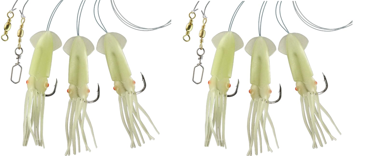 Dega by Jenzi Cod Rigs Rubber Octopus 3 Arms Luminous Squid Norway Ready Assembled Length 115 cm Line Thickness 0.80 mm Hook Size 7/0 (Set A)