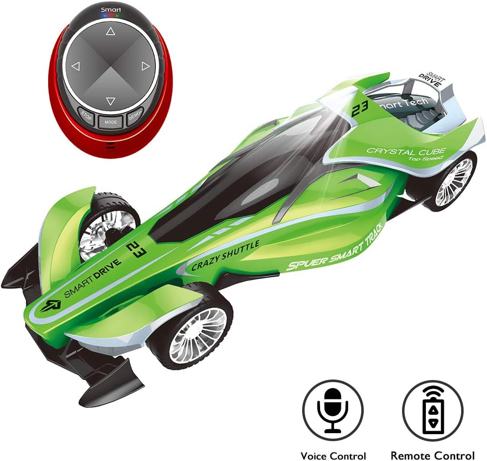 Joso Remote Control Car, Smart Voice Control Racing Toy Car, 2.4G Fast Race Stunt RC Voice Activated Vehicle for Kids with Watch, Cool Sound, Light & Rechargeable - Green
