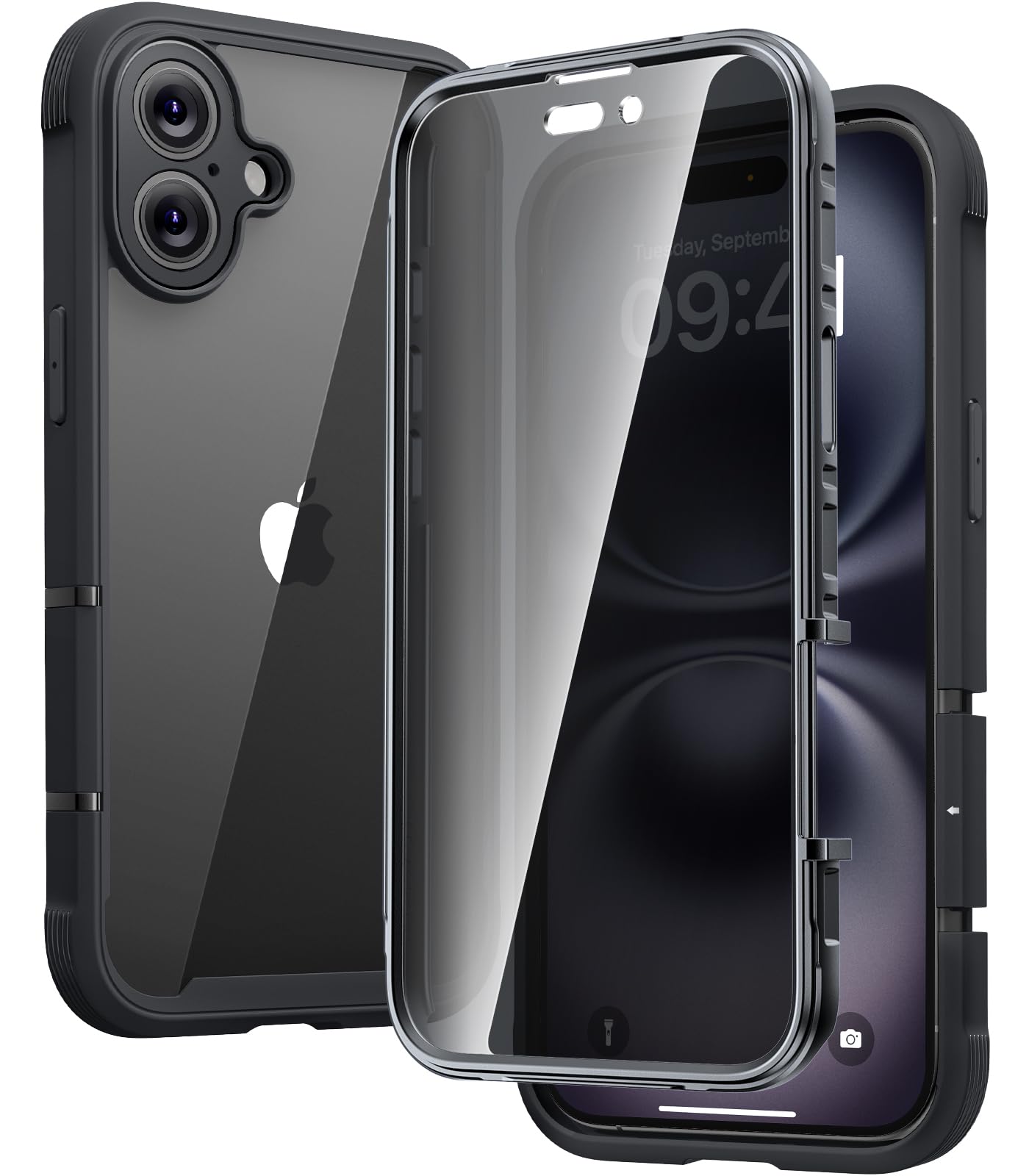 Photo 1 of Diaclara Designed for iPhone 16 Case 6.1 Inch,Upgraded [Full Camera Protection] Full Body Rugged Clear Bumper Case with Built-in Privacy Screen Protector for iPhone 16,Black