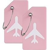 Gostwo 2 Pack Silicone Initial Luggage Tags for Suitcases Travel Essentials | Pink, Personalized Airplane Name Tag, TSA Approved, Stainless Loop, Privacy Protection, Luggage Identifiers Accessories