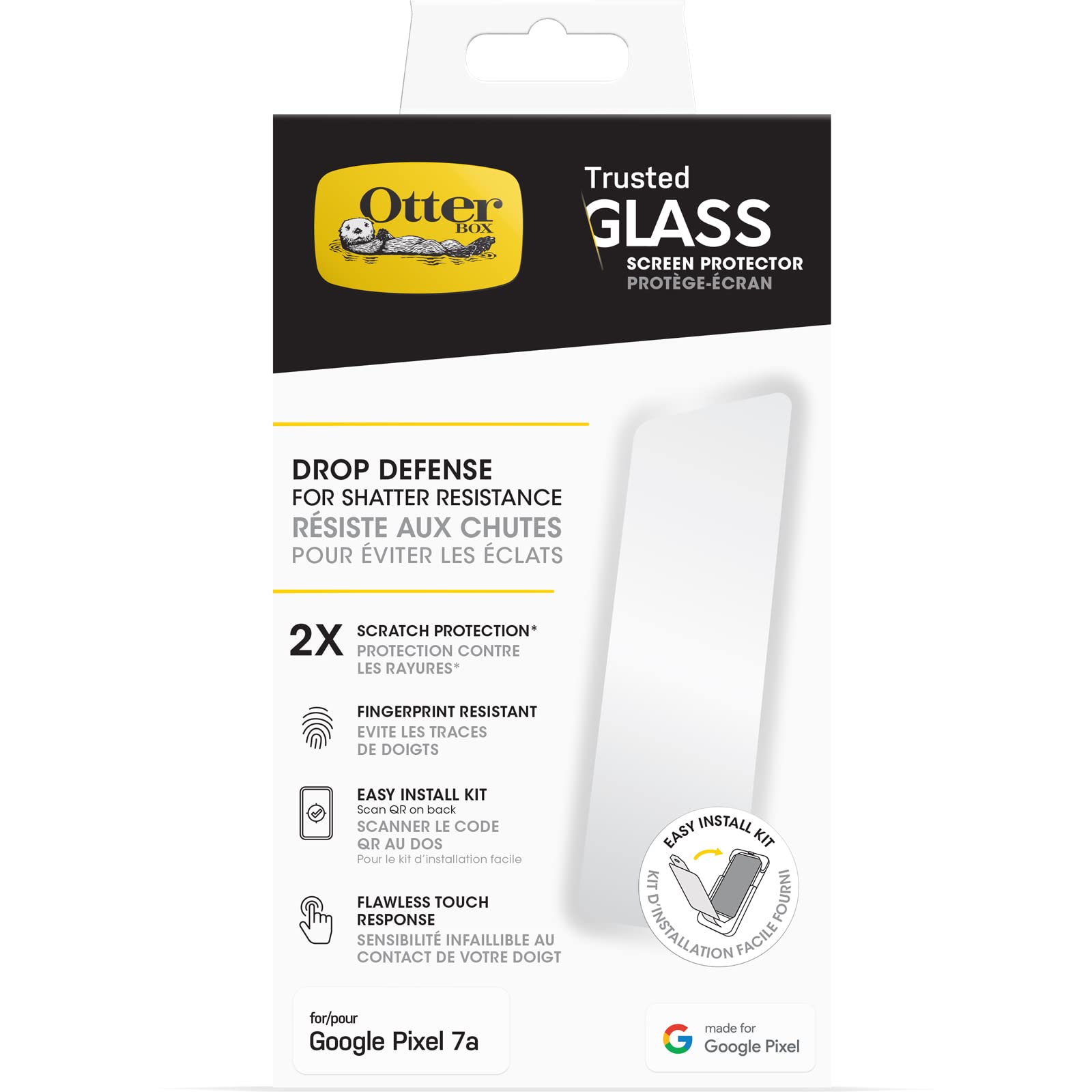 OtterBox Trusted Glass Screen Protector for Google Pixel 7a, Tempered Glass, x2 Scratch Protection, Drop Defense for Shatter Protection Clear
