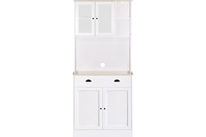 Yardenaler 72" Tall Kitchen Pantry Cabinet with Microwave Stand, Freestanding Storage Cabinet with Shelves, Drawers and Doors for Kitchen, Dining Room and Living Room, White