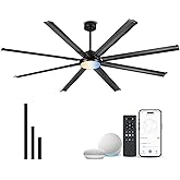 JAZAVA 84 Inch Industrial Ceiling Fan with Light, Large Ceiling Fan with 8 Aluminum Blades, Works with Alexa, 6-Speed Reversi