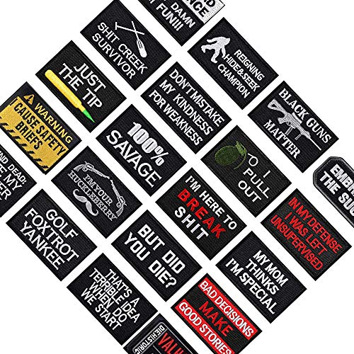 Harsgs 20 Pieces Bundle Embroidered Pachtes Hook & Loop Tactical Military Morale Patches, Funny Patches for Caps Bags Vests Military Uniforms