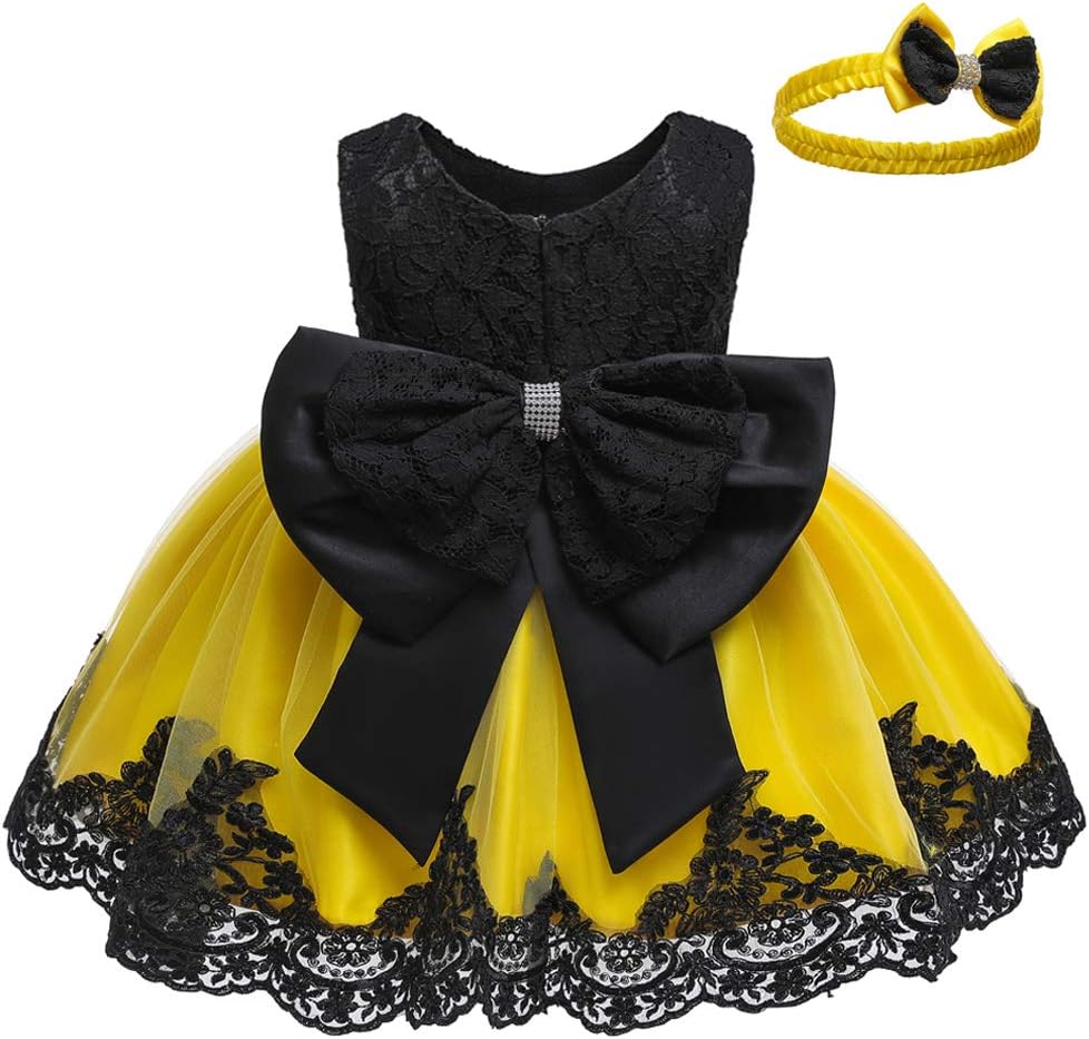 Baby Dress Girls Formal Bowknot Birthday Party Tutu Flower Easter Dress with Headwear