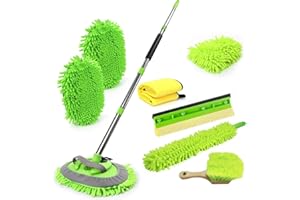 62'' Car Wash Brush Mop Set with Long Handle,Foldable Car Wash Brush Windshield Window Squeegee Car Washing Supply Set for Al