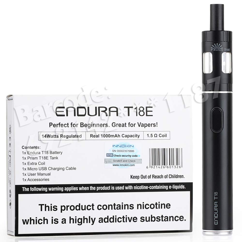 Innokin Endura T18E Vape Pens, E Cigarette Starter Kit with 2ml Atomiser E Cig Top Refill, Using T18E Prism Coil, Single Button Operation, No Nicotine Black
