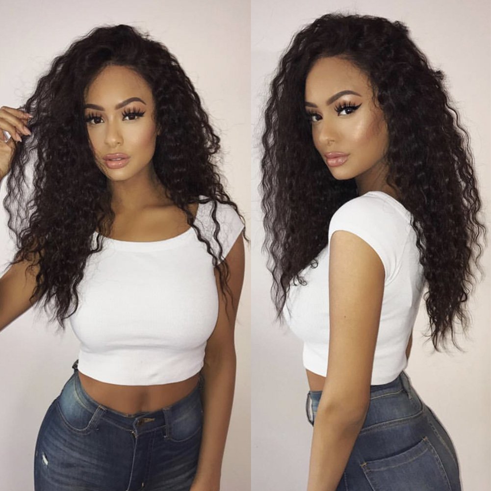 Nyuwa Hair 13×4 Virgin Human Hair Loose Curly Lace Front Wig With Baby Hair Natural Color Remy Human Lace Front Wig For Women (14inch)